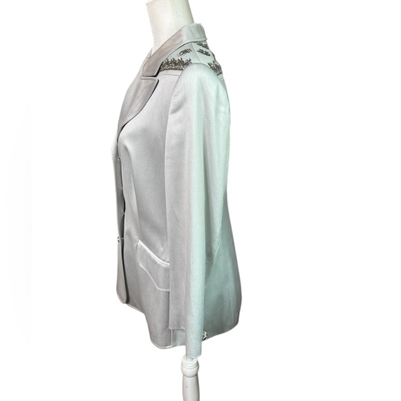 Escada Silver Blazer with Notched Lapel Rhinestone Embellishments Size 40 - Picture 7 of 9